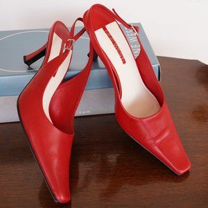Nine West McKenna Red Leather Sling Back Kitten Heel Shoes Size 7 1/2"